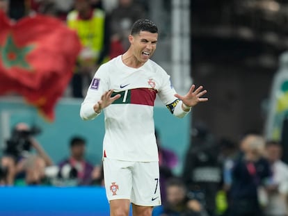 Cristiano Ronaldo gesticula durante el partido de Portugal ante Marruecos, el pasado sábado.