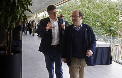 Patxi L&oacute;pez, diputado socialista y expresidente del Congreso, y Miquel Iceta, primer secretario del PSC, el s&aacute;bado en Barcelona.