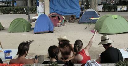 Un campamento de los indignados en Madrid.