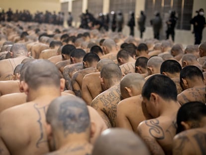 Cientos de pandilleros presos en la cárcel de Tecoluca, en El Salvador, el 24 de febrero.
