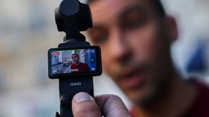 Nabil, who intervened when a masked gang tried to kidnap the daughter of a crypto entrepreneur, speaks to local media in Paris.