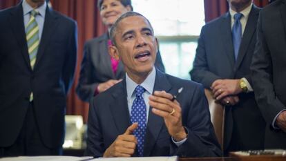 El presidente Obama habla desde la Casa Blanca. 