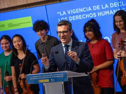 El ministro de la Presidencia, Félix Bolaños, en un acto sobre la Declaración Universal de los Derechos Humanos este viernes en Madrid.