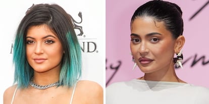Kylie Jenner in May 2014 and, at right, September 2022.
