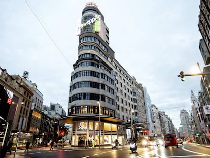 Vista del edificio Carrión, uno de los más conocidos de la Gran Vía.