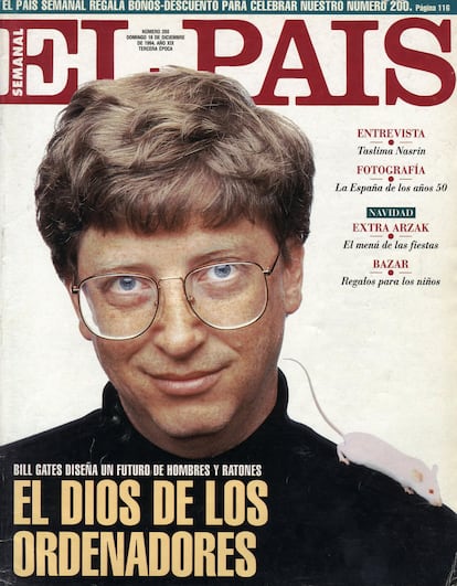 Bill Gates, on the cover of EL PAÍS Semanal in 1994. Headline reads: “The god of computers.”