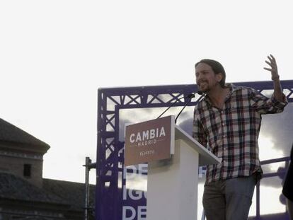 Pablo Iglesias, en Alcalá de Henares, Madrid, hoy.
