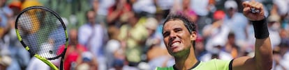 Nadal celebra su victoria ante Fognini en Miami.