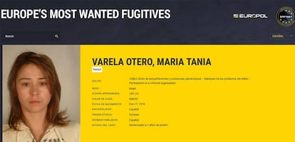 Tania Varela, en el cartel de Interpol que la situaba como una de las fugitivas más buscadas.