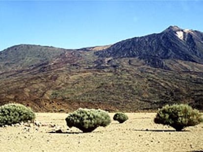 El Teide, la montaña más alta del territorio español (3.718 metros), desde Las Cañadas.