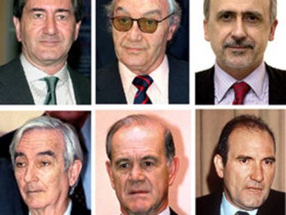 Arriba, de izquierda a derecha, Alfonso Cortina, Óscar Fanjul y Juan Entrecanales; abajo, Ramón Icaza, Javier Aresti y Luis María Ybarra.
