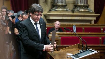 Comparecencia de Carles Puigdemont para dar explicaciones sobre los resultados del refer&eacute;ndum del 1 de octubre. 