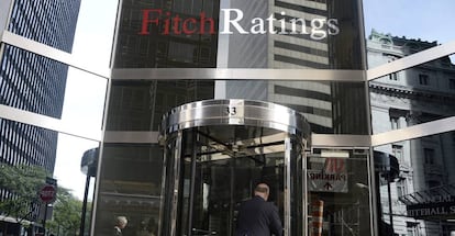 This photo shows signage for Fitch Ratings in New York.