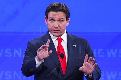 Republican presidential candidate, Ron DeSantis, participates during the fourth Republican candidates' U.S. presidential debate of the 2024 U.S. presidential campaign at the University of Alabama.