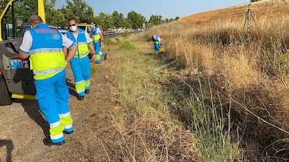 Efectivos del Summa 112, en la cuneta de la localidad de El Álamo donde se localizaron los cadáveres de la pareja.