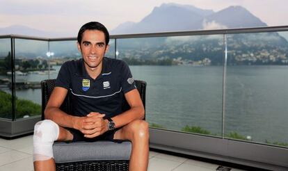 Contador, en Lugano, donde ha grabado el comunicado. 