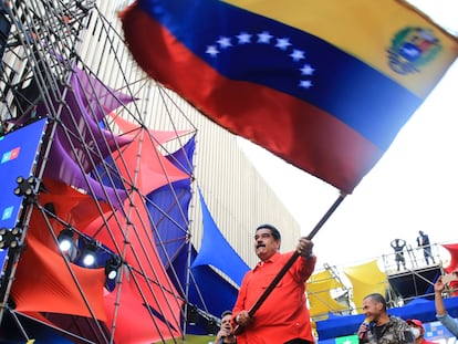 Nicolás Maduro, en un acto de cierre de campaña este jueves en Caracas.