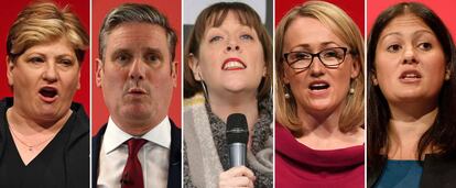 Los cinco aspirantes al liderazgo laborista: desde la izquierda, Emily Thornberry, Keir Starmer Jess Phillips, Rebecca Long-Bailey y Lisa Nandy.