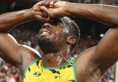 Usain Bolt després de guanyar el 4x100 m.