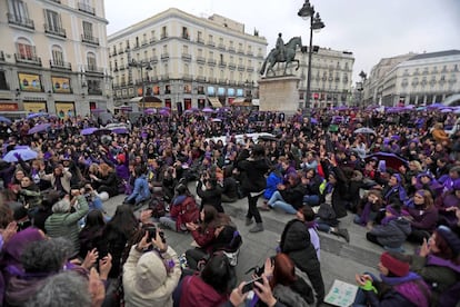 Cadena feminista por Madrid, el pasado 8 de febrero.