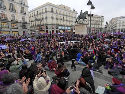 Cadena feminista por Madrid, el pasado 8 de febrero.