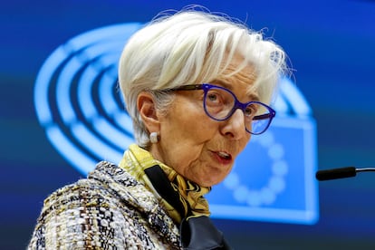 La presidenta del Banco Central Europeo, Christine Lagarde, en una sesión del Parlamento Europeo en Bruselas, el pasado febrero.