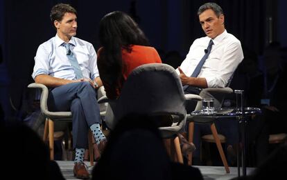 El primer ministro canadiense, Justin Trudeau, y Pedro Sánchez, este domingo.