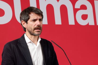 Madrid, 13/01/2025.-El portavoz de Sumar, Ernest Urtasun, durante la rueda de prensa este lunes en Madrid.