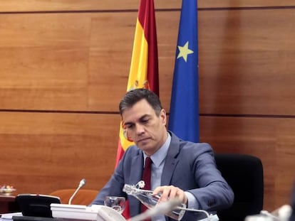 Pedro Sánchez durante la reunión semanal del Consejo de Ministros.  