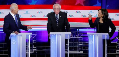 Biden, Sanders y Harris en en segundo debate.