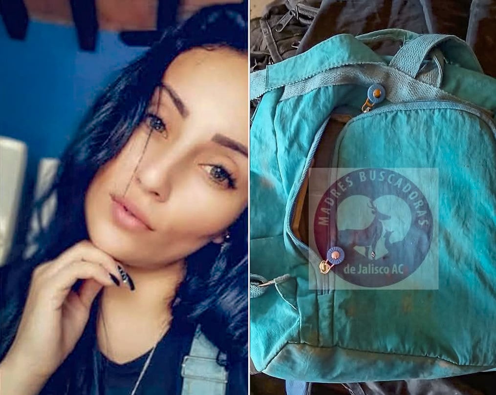 Elda Adriana Váldez Montoya y una mochila identificada por sus familiares.