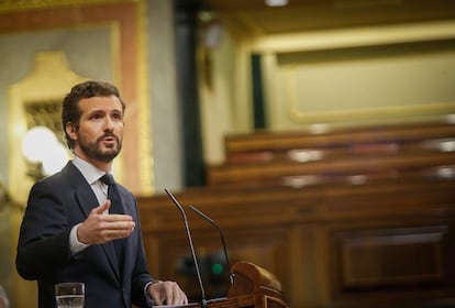 Leader of the Popular Party (PP), Pablo Casado, in Congress on Wednesday.
