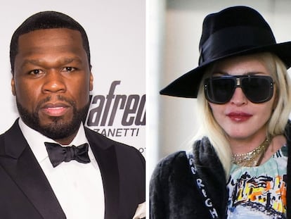 O rapper 50 Cent e a cantora Madonna, retratados em Nova York em junho de 2021.