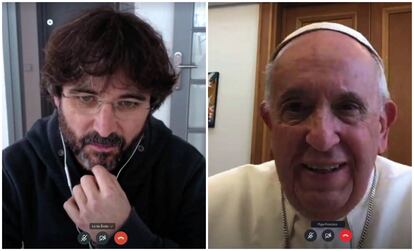 Jordi Évole y el Papa Franciso el domingo en el programa especial sobre el coronavirus en 'Lo de Évole'.