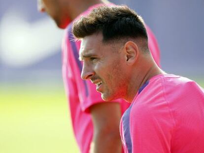 Messi, en el entrenamiento del Barça.