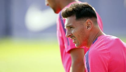 Messi, en el entrenamiento del Barça.