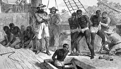 Il·lustració de la portada del llibre 'Negreros y esclavos'.