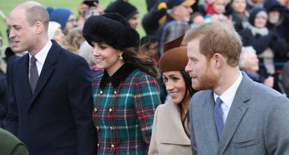Guillermo de Inglaterra, Kate Middleton, Meghan Markle y Enrique de Inglaterra.