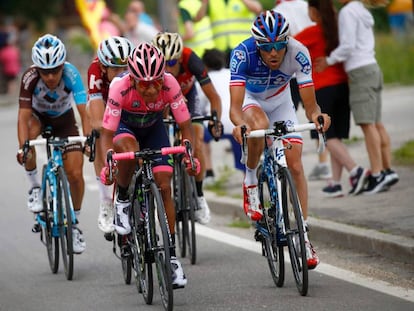 Nairo, Pinot, Pozzovivo, Zakarin y Nibali, en los &uacute;ltimos kil&oacute;metros de la etapa.