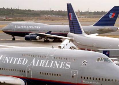 Aviones de United Airlines, hoy en el aeropuerto de Narita, en Tokio.