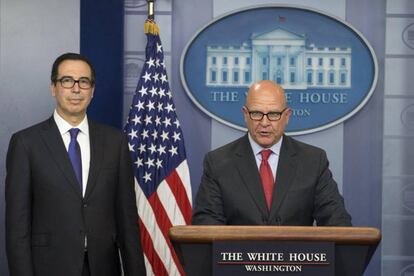 Rueda de prensa en la Casa Blanca para anunciar las sanciones contra Venezuela.