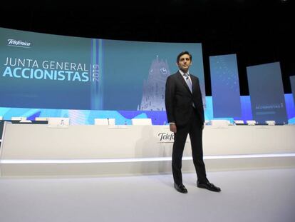 El presidente de Telefónica, José María Álvarez-Pallete, en la junta general de accionistas 2019.