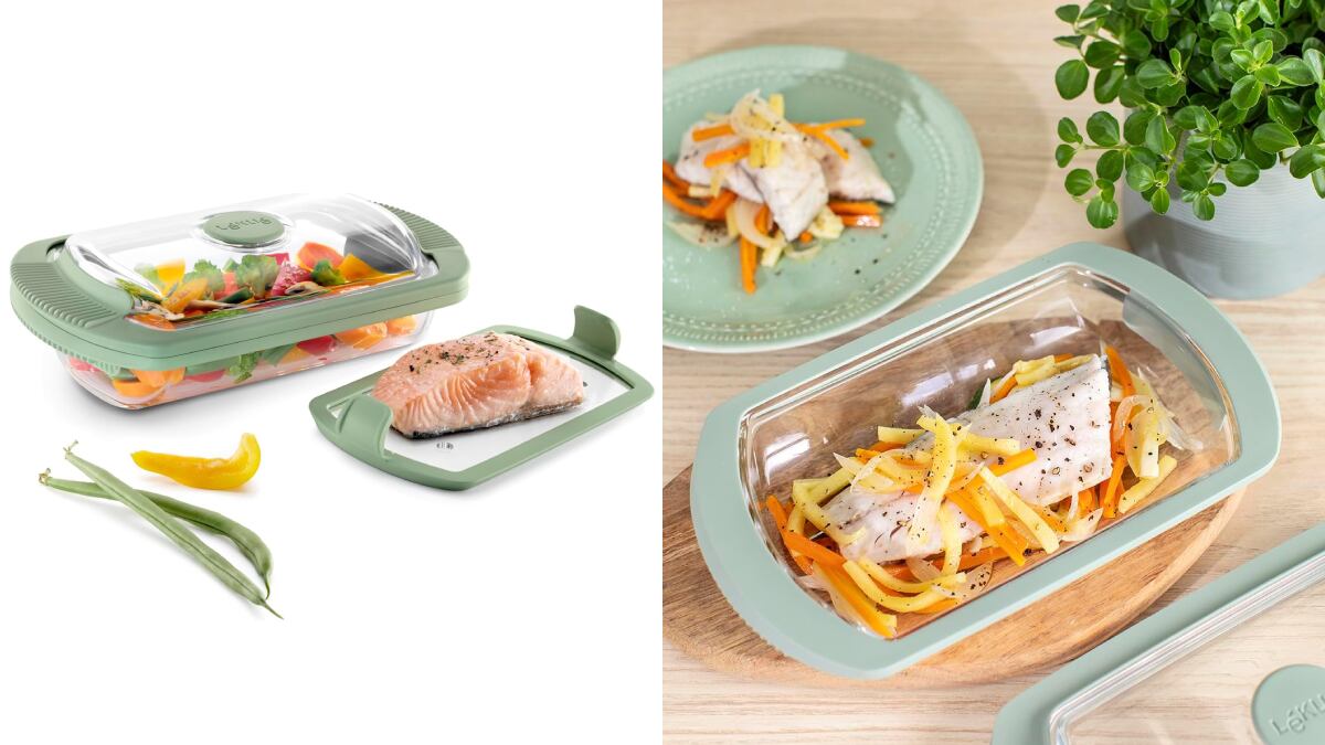 Estuche de vapor Lékué que potencia los sabores de verduras, pescados y otras recetas.
