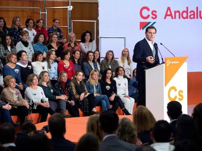 El presidente de Ciudadanos, Albert Rivera, durante su intervención en el mitin de su partido en Málaga.