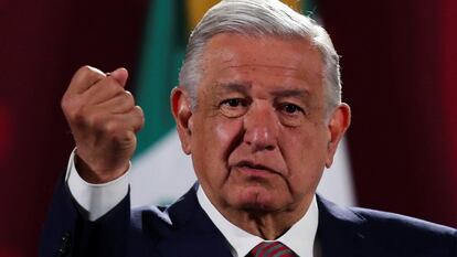 El presidente de México, Andrés Manuel López Obrador, durante una conferencia de prensa matutina el 20 de junio de 2022.