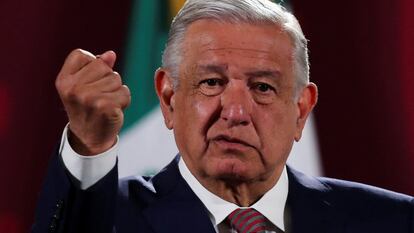 El presidente de México, Andrés Manuel López Obrador, durante una conferencia de prensa matutina el 20 de junio de 2022.