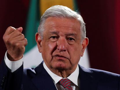 El presidente de México, Andrés Manuel López Obrador, durante una conferencia de prensa matutina el 20 de junio de 2022.