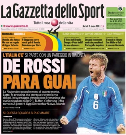 Portada de hoy del diario deportivo italiano La Gazzetta dello Sport.