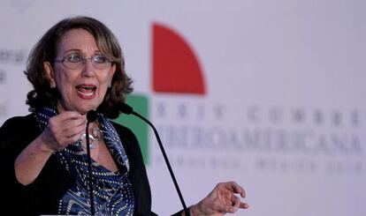 Rebeca Grynspan fala em encontro empresarial, no sábado.
