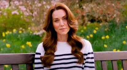 Kate Middleton, en un momento del vídeo difundido por la BBC en el que anuncia que es tratada de un cáncer.